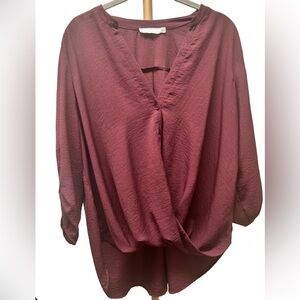 🍷 EUC Lush Burgundy Twist Front Drape Blouse M